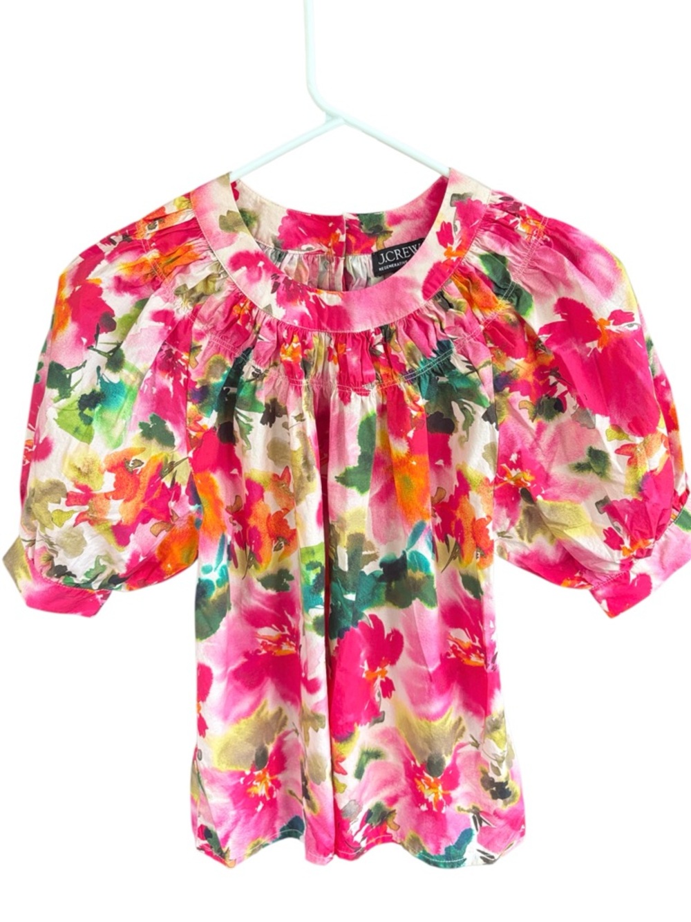EUC J. Crew Smock Neck Poplin Puff Sleeve Top Floral Size XXS